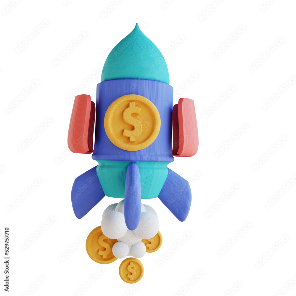 Obraz premium 3D illustration rocket money grow