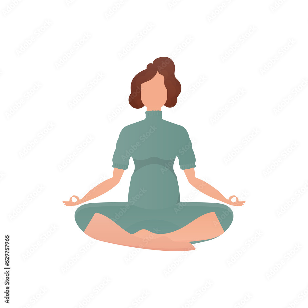 Woman Meditates.   Cartoon style.