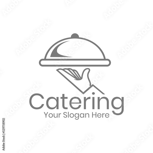 Catering vector logo badge. Cater service sign, outdoor dinner, restaurant business retro design with hand written modern calligraphy. Elegant lettering logotype, vintage style.