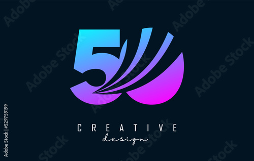 Colorful Creative number 50 5 0 logo with leading lines and road concept design. Number with geometric design.