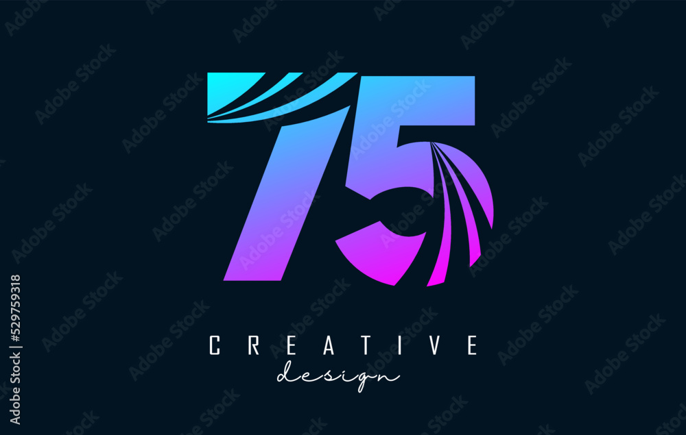 Colorful Creative number 75 7 5 logo with leading lines and road concept design. Number with geometric design. Vector Illustration with number and creative cuts. Colorful Creative number 75 7 5 logo with leading lines and road concept design. Number with geometric design. Vector Illustration with number and creative cuts.