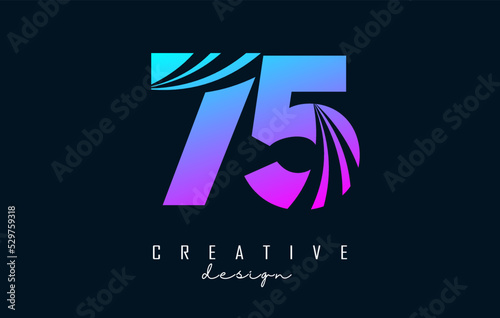 Colorful Creative number 75 7 5 logo with leading lines and road concept design. Number with geometric design. Vector Illustration with number and creative cuts.