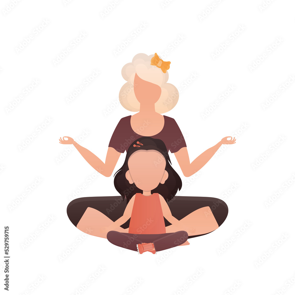 Mom and daughter yoga. Cartoon style. Mom and daughter yoga. Cartoon style.