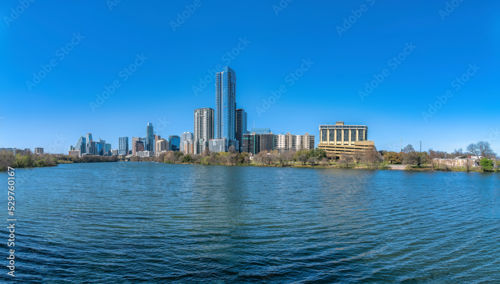 Austin, Texas- Colorado River at the front of Austin cityscape