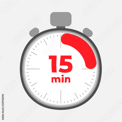 Illustration of fifteen minutes stopwatch on white background. Vector illustration
