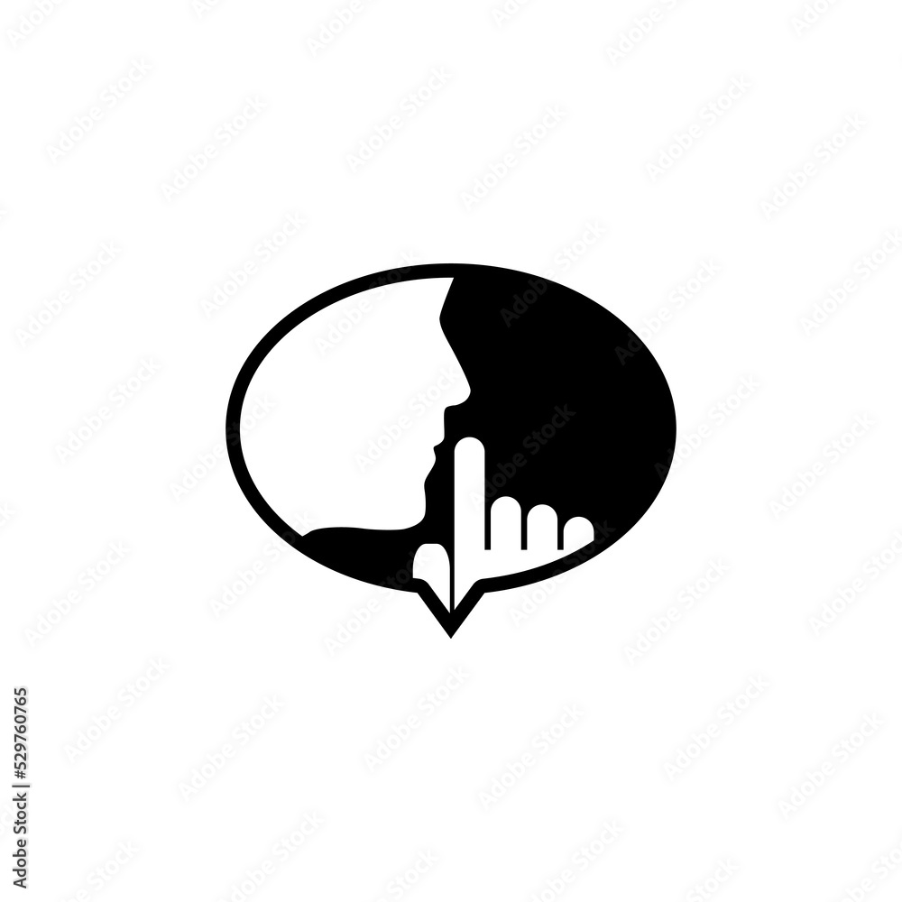 Prohibition sign with quiet please icon isolated on white background Prohibition sign with quiet please icon isolated on white background