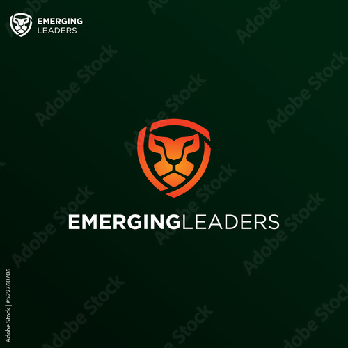 Lion Face and Shield Logo Combination. Lion Simple Logo Design.