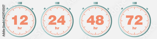 12, 24, 48 and 72 hours clock sign icon. service opening hours, work time or delivery service time symbol, vector illustration isolated on white background. . Vector illustration