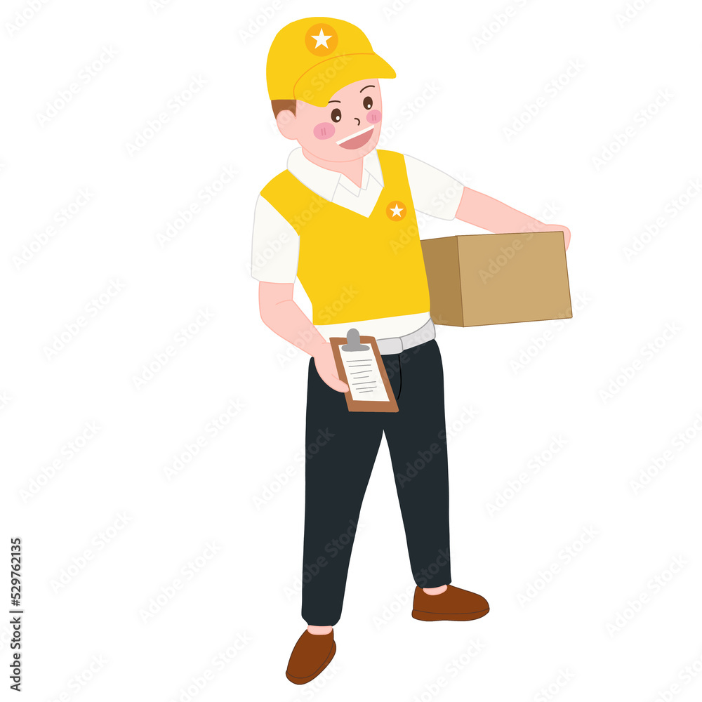 delivery man character deliver parcel box