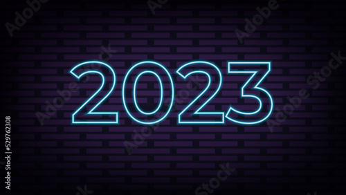 2023 simple neon sign icon vector. Flat design. Blue neon style on black background.ai. Vector illustration