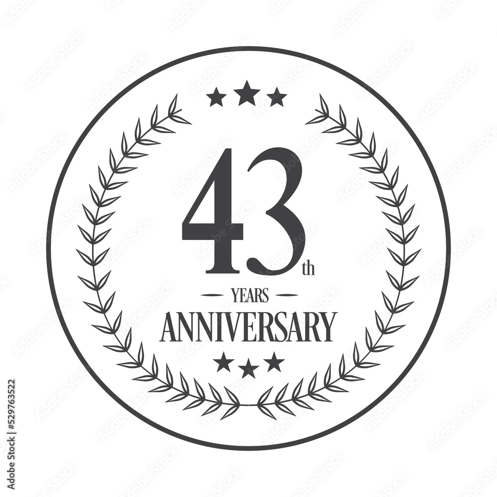Fototapeta premium Luxury 43th years anniversary vector icon, logo. Graphic design element
