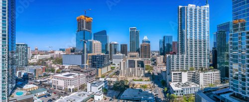 Austin, Texas cityscape against the clear blue sky