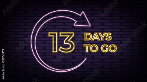 13 Days Left neon sign blue and yellow on black background. Days Left icon. Vector illustration