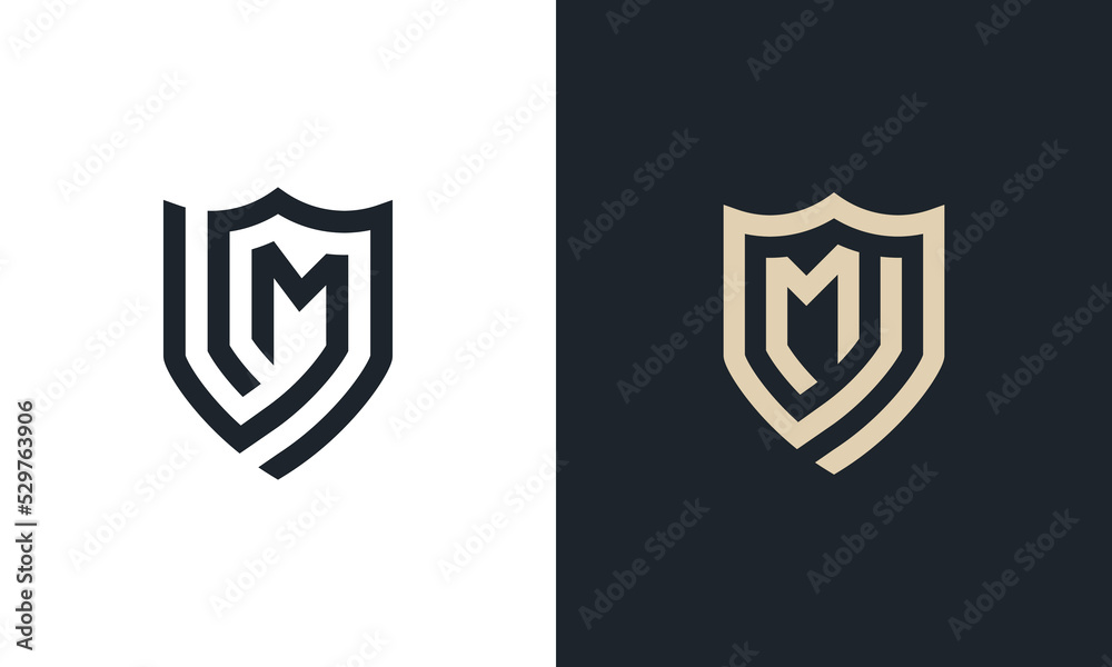 Initial Letter M Shield Monogram logo icon sign symbol Design Element Line Art Style. Security, Heraldic, Guard Logotype. Vector illustration template Initial Letter M Shield Monogram logo icon sign symbol Design Element Line Art Style. Security, Heraldic, Guard Logotype. Vector illustration template