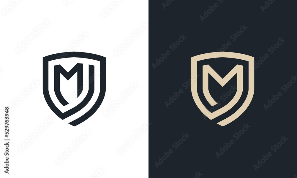 Initial Letter M Shield Monogram logo Concept icon sign symbol Element Design Line Art Style. Security, Heraldic, Guard Logotype. Vector illustration template Initial Letter M Shield Monogram logo Concept icon sign symbol Element Design Line Art Style. Security, Heraldic, Guard Logotype. Vector illustration template