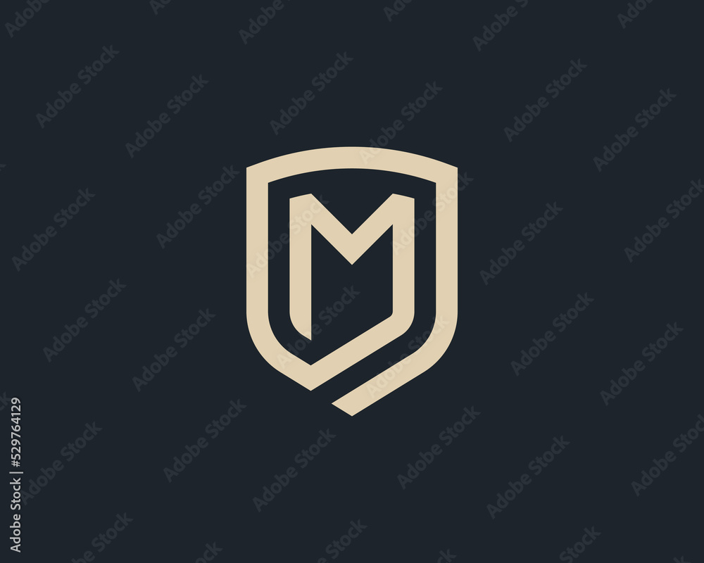 Initial Letter M Shield Monogram logo Concept sign icon symbol Element Design Line Art Style. Security, Heraldic, Guard Logotype. Vector illustration template Initial Letter M Shield Monogram logo Concept sign icon symbol Element Design Line Art Style. Security, Heraldic, Guard Logotype. Vector illustration template