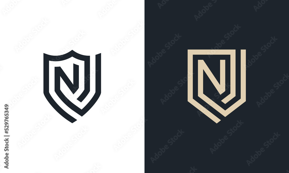 Initial Letter N Shield Monogram logo Concept icon symbol sign Element Design Line Art Style. Security, Heraldic, Guard Logotype. Vector illustration template Initial Letter N Shield Monogram logo Concept icon symbol sign Element Design Line Art Style. Security, Heraldic, Guard Logotype. Vector illustration template