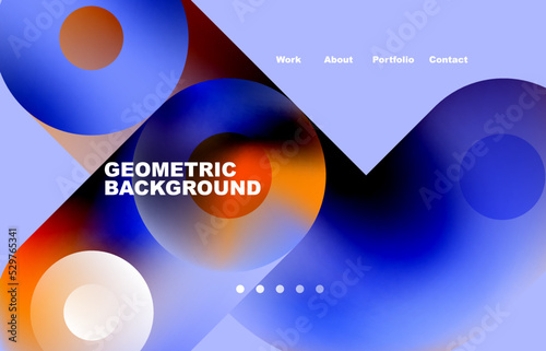 Website landing page abstract geometric background. Circles and round shapes. Web page for website or mobile app wallpaper