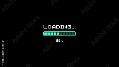 Pixel Art Loading Screen with Progress Bar and Dot Font Animation Video photo