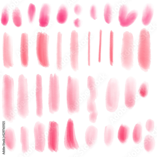 A set of brush strokes, pink color, digital watercolor, png format.