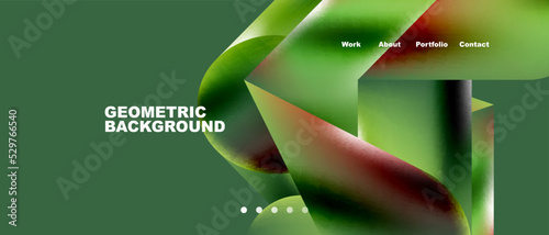 Glassmorphism landing page background template. Colorful glass shapes with metallic effect abstract composition for wallpaper, banner, background