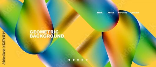 Glassmorphism landing page background template. Colorful glass shapes with metallic effect abstract composition for wallpaper, banner, background