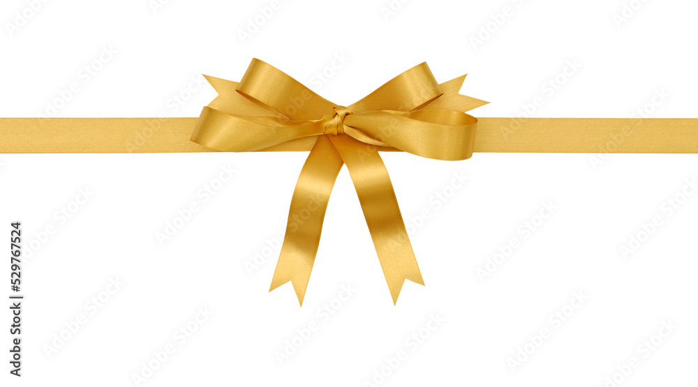 Gold gift ribbon and bow straight horizontal with tails isolated transparent background photo PNG file Gold gift ribbon and bow straight horizontal with tails isolated transparent background photo PNG file