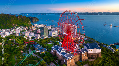 Foto Aerial view of halong city in Quang Ninh Province, Vietnam.