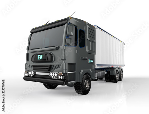 Ev logistic trailer truck or lorry on white background