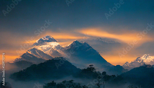 Stunning mount annapurna snow peek dreamy sky painting photo
