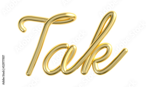 Tak word made from realistic gold with star background. Thank you in Danish. 3d illustration.