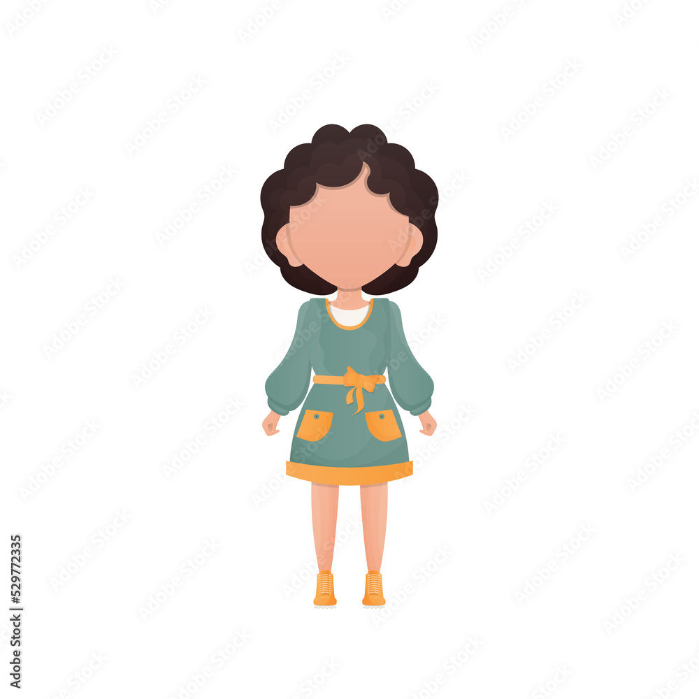 Little girl in full growth. Cartoon style. Little girl in full growth. Cartoon style.