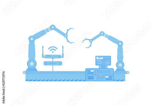 Automatic conveyor line with robotic arm. The concept of the Internet of things and automation.