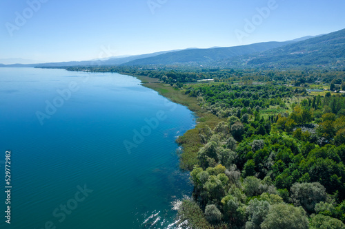 SAPANCA LAKE in SAPANCA, SAKARYA, TURKEY. Beautiful lake landscape. Aerial view with drone.