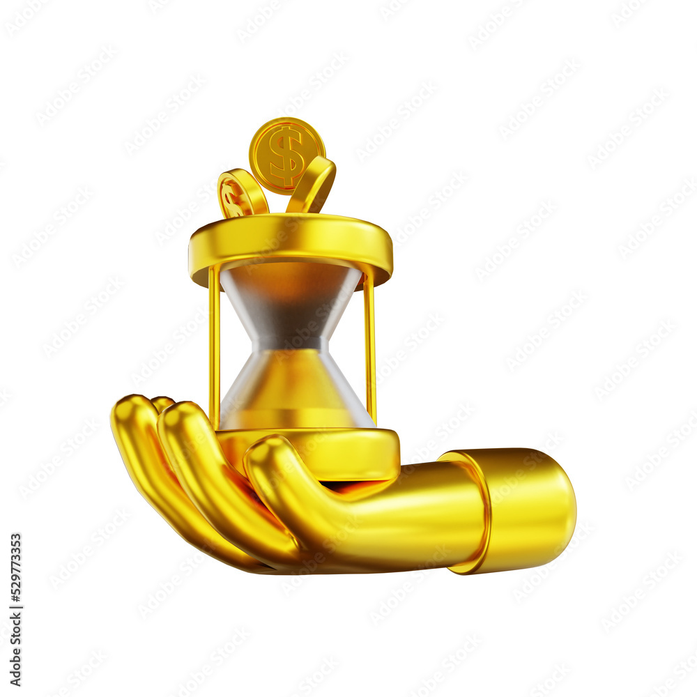 3D illustration golden hand and time money