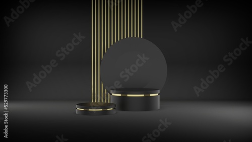 Fotografía Black and golden podium background for product display