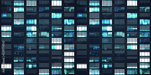 illustration of a modern office building windows in the night