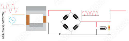  schematic diagram of ac to dc conversion, rectification processes