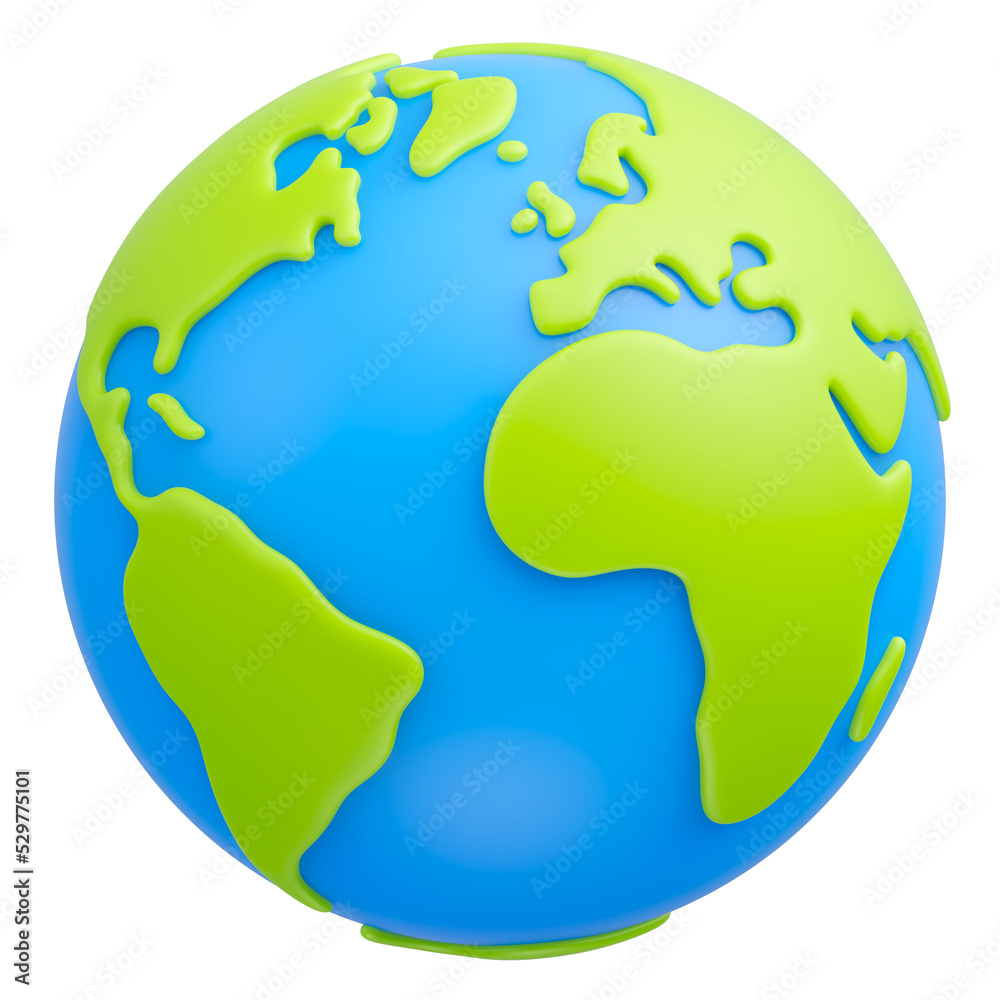 Fototapeta premium Cartoon planet Earth 3d icon isolated on transparent background. Earth day or environment conservation concept. Save green planet concept. PNG file