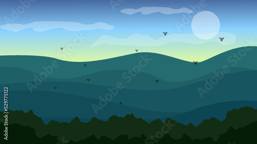 Muntain landscape silhoutte flat illustration