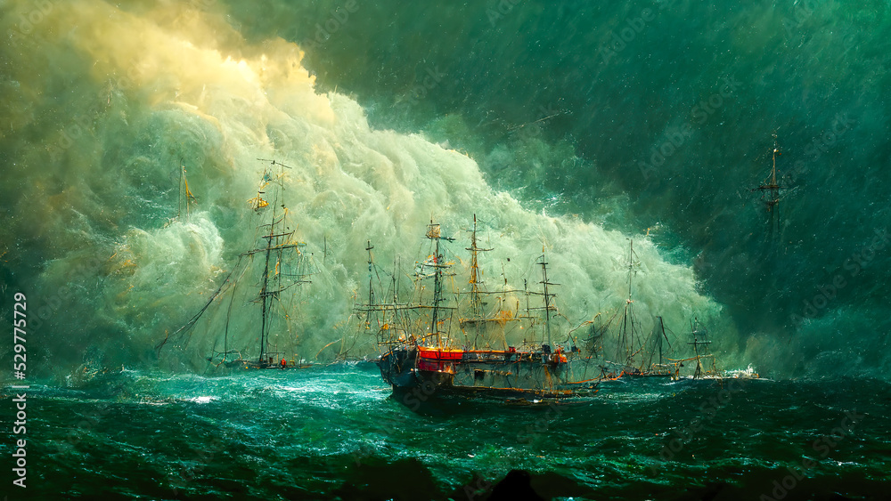 Fototapeta premium Storm on the sea.Shipwreck.Oil painting