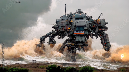 Print op canvas Battle robots emerge from the sea