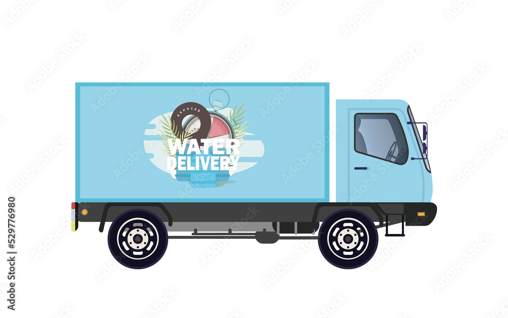 Delivery truck van Delivery home and office. in flat style Delivery truck van Delivery home and office. in flat style