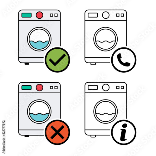Set of Washing machine equipment, Electric washer laundry icon, wash symbol clothes, vector illustration background