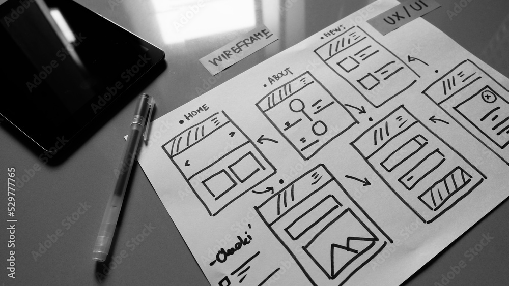 Draft sketch drawing template layout framework wireframe. User