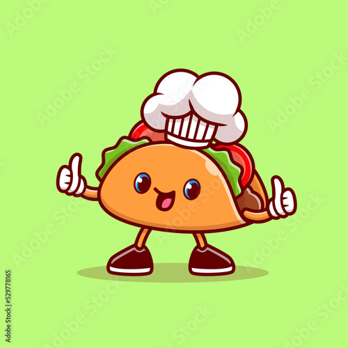 Cute Taco Chef Wearing Cap Cartoon Vector Icon Illustration. 
Food Fashion Icon Concept Isolated Premium Vector. Flat 
Cartoon Style