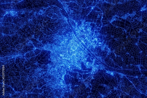 Photography Street map of Vienna (Austria) made with blue illumination and glow effect
