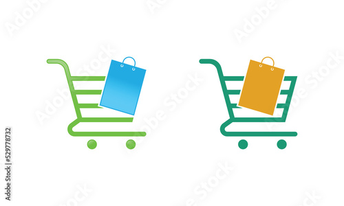 Shopping Bag with Trolley Logo Concept sign icon symbol Design Element. Shop Logotype. Vector illustration template