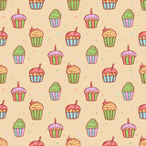 Cute cupcakes and muffins seamless pattern. Flat vector illustration