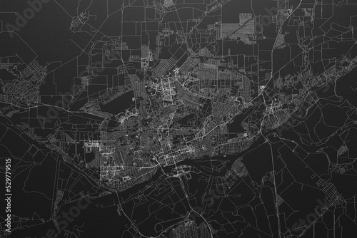 Foto Street map of Rostov on Don (Russia) on black paper with light coming from top